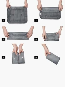 7pcs/set Slogan Graphic Storage Bag, Modern Polyester Travel Storage Bag For Travel - Grey - View 5