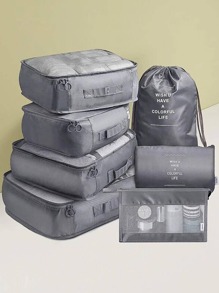 7pcs/set Slogan Graphic Storage Bag, Modern Polyester Travel Storage Bag For Travel - Grey - View 1
