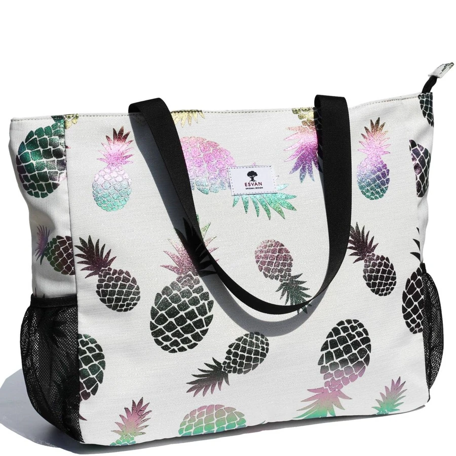 LARGE BEACH BAG Water Resistant Lightweight 20 inch Women Tote Bag for Gym Beach Travel Pool Yoga Nurse - 銀色 - 查看 1