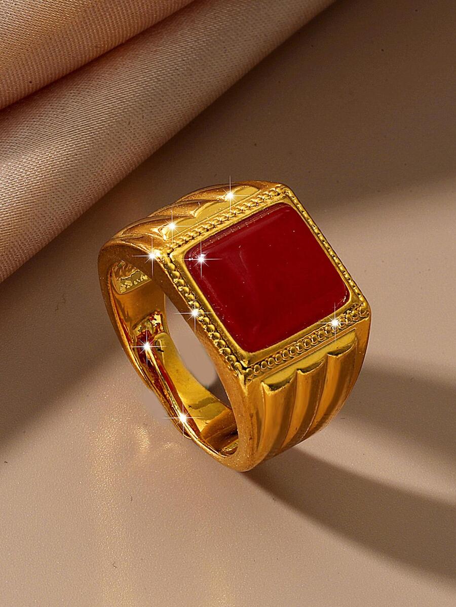 Regalo de la joyería del anillo unisex del diseño de la piedra preciosa 1 pieza (disponible en tres colores) para la decoración diaria - Rojo - Ver 1