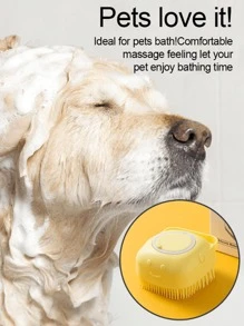 1 件装黄色柔软硅胶宠物刷，适用于狗和猫，狗毛按摩沐浴刷，带沐浴露分配器 - 黃色 - 查看 4