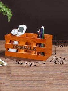 1pc Wooden Storage Box, Fashionable Letter Graphic Multi-function Storage Bin For Office - Brown - View 3