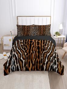 3 cái/bộ Bộ Chăn Ga Gối Họa Tiết Da Báo (1 Vỏ Chăn & 2 Vỏ Gối), Bộ Chăn Ga Gối Polyester Thời Trang Cho Tất Cả Các Mùa - Nhiều màu - Xem 4