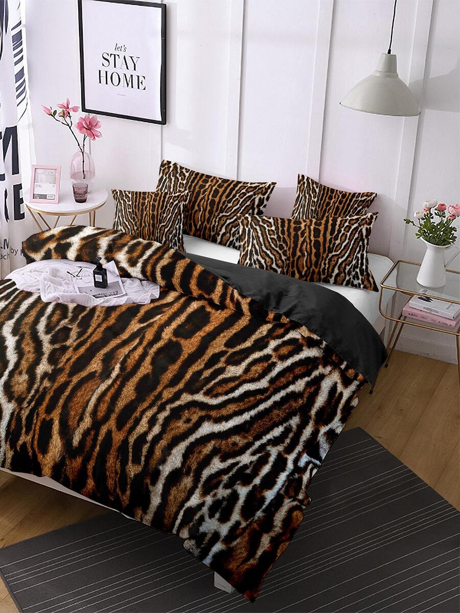 3 cái/bộ Bộ Chăn Ga Gối Họa Tiết Da Báo (1 Vỏ Chăn & 2 Vỏ Gối), Bộ Chăn Ga Gối Polyester Thời Trang Cho Tất Cả Các Mùa - Nhiều màu - Xem 1