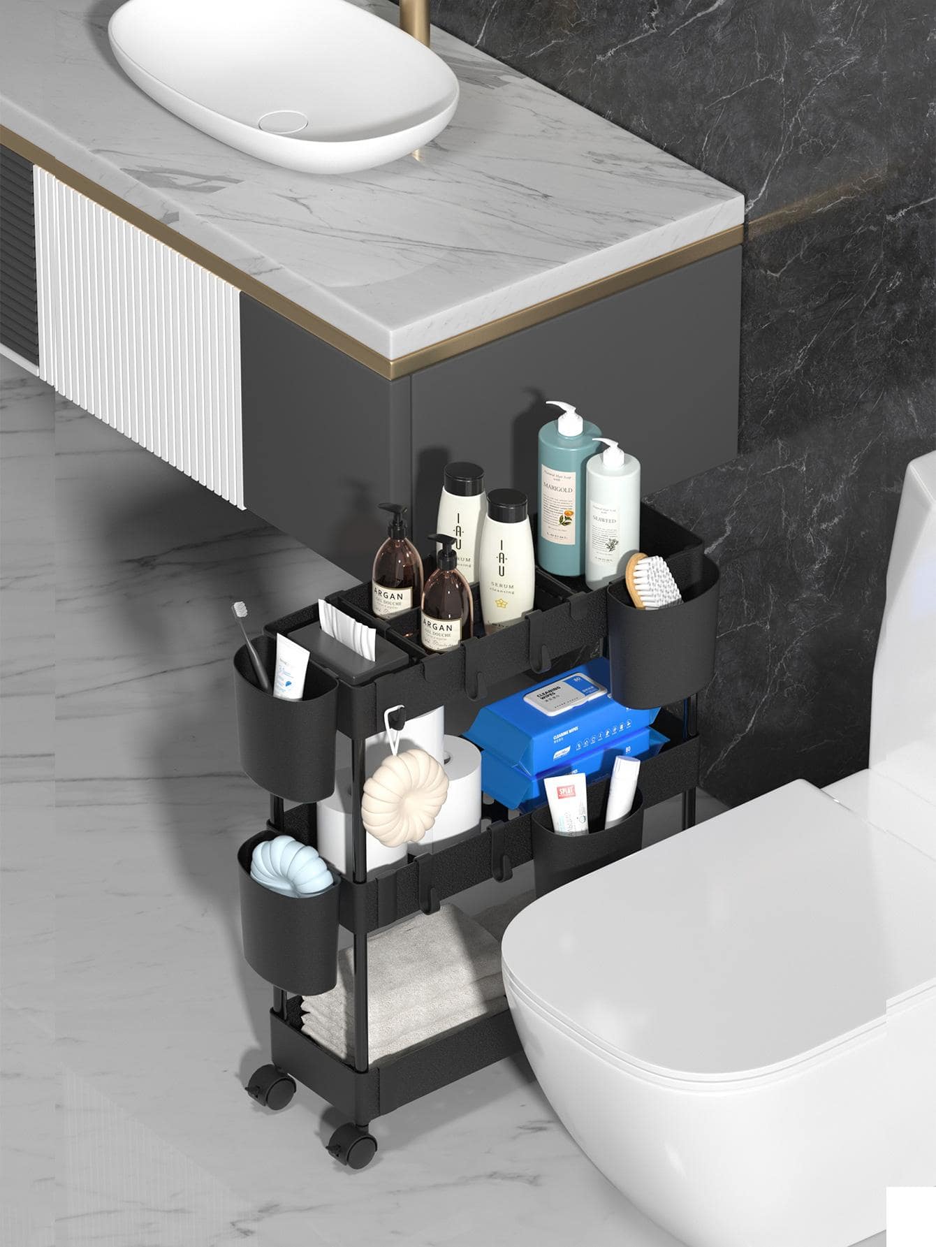 WORTHBUY 1 giá để đồ bằng nhựa, giá đỡ nhiều lớp hiện đại cho gia đình - màu đen - Xem 1