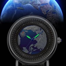 1 件男士黑色皮带和休闲商务自动机械手表，带地球设计 - 黑色 - 查看 5