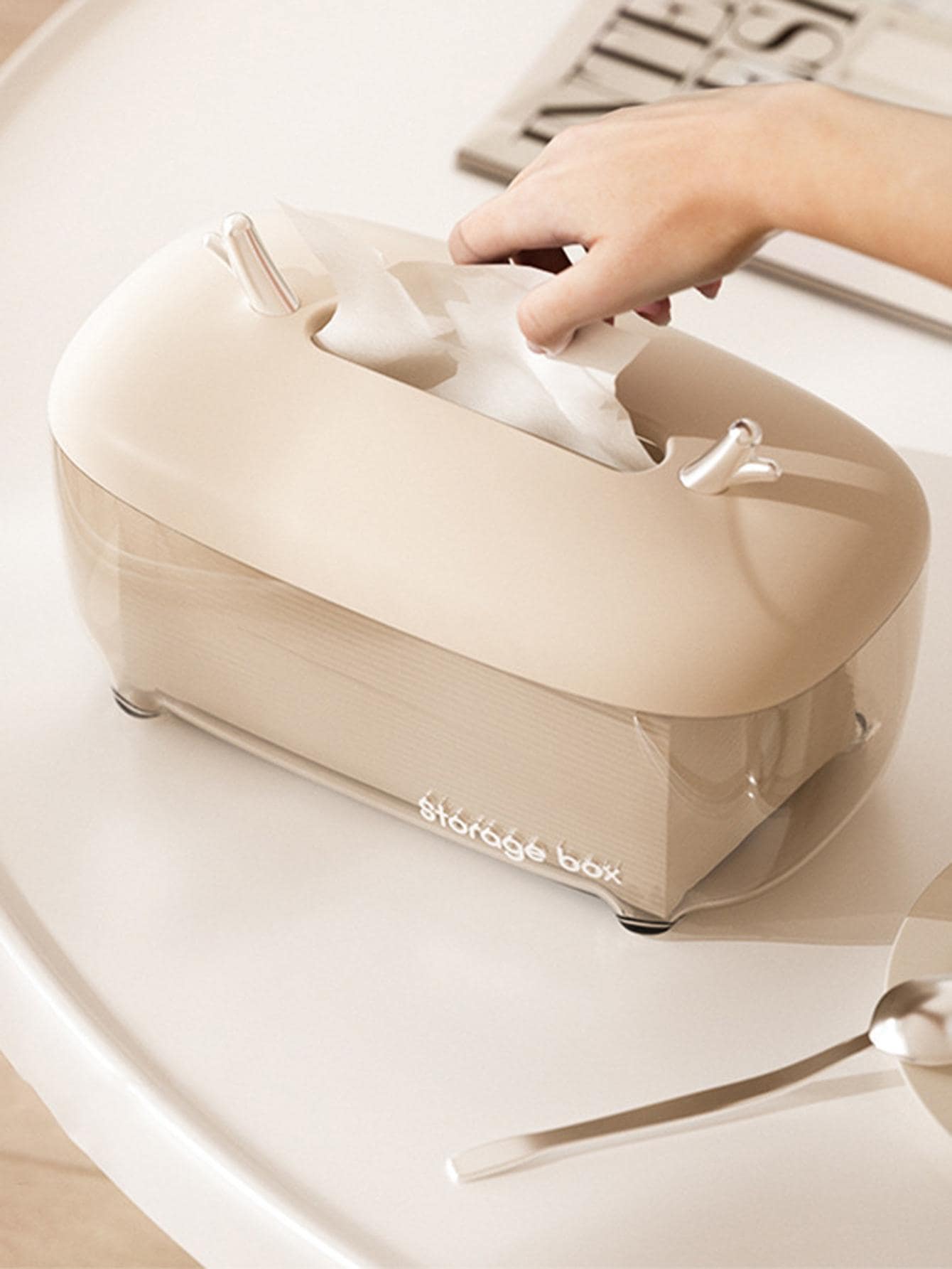 1pc ABS Tissue Storage Box, Fashionable Horn Decor Tissue Box Cover Holder For Home - Pink - View 5