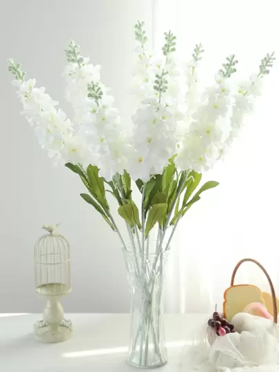 1 st Vit Delphinium konstgjord blomma Lång stjälk 32in Fake Larkspur Faux Look Real Silk Plant Bulk Bukett For Outdoor Tall Vase Hemma Trädgård Bröllopsarrangemang Dekoration, Alla hjärtans dag, Present