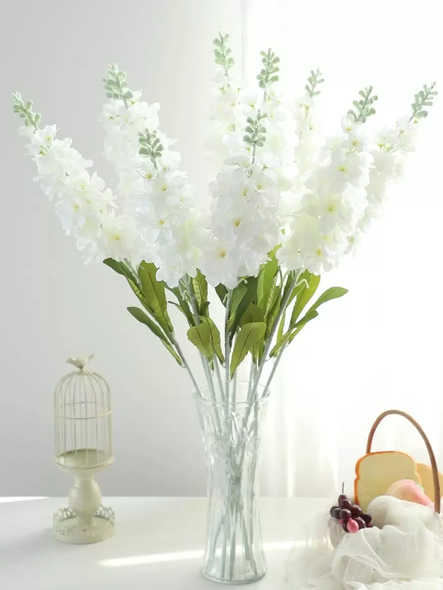 1 件白色飞燕草人造花长茎 32 英寸假飞燕草仿真丝植物散装花束适用于户外高花瓶家庭花园婚礼布置装饰、情人节、礼物 - 白色 - 查看 1