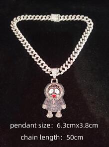Men Rhinestone Cartoon Figure Pendant Necklace, For Jewelry Gift And Party - Silver - View 5