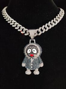 Men Rhinestone Cartoon Figure Pendant Necklace, For Jewelry Gift And Party - Silver - View 1