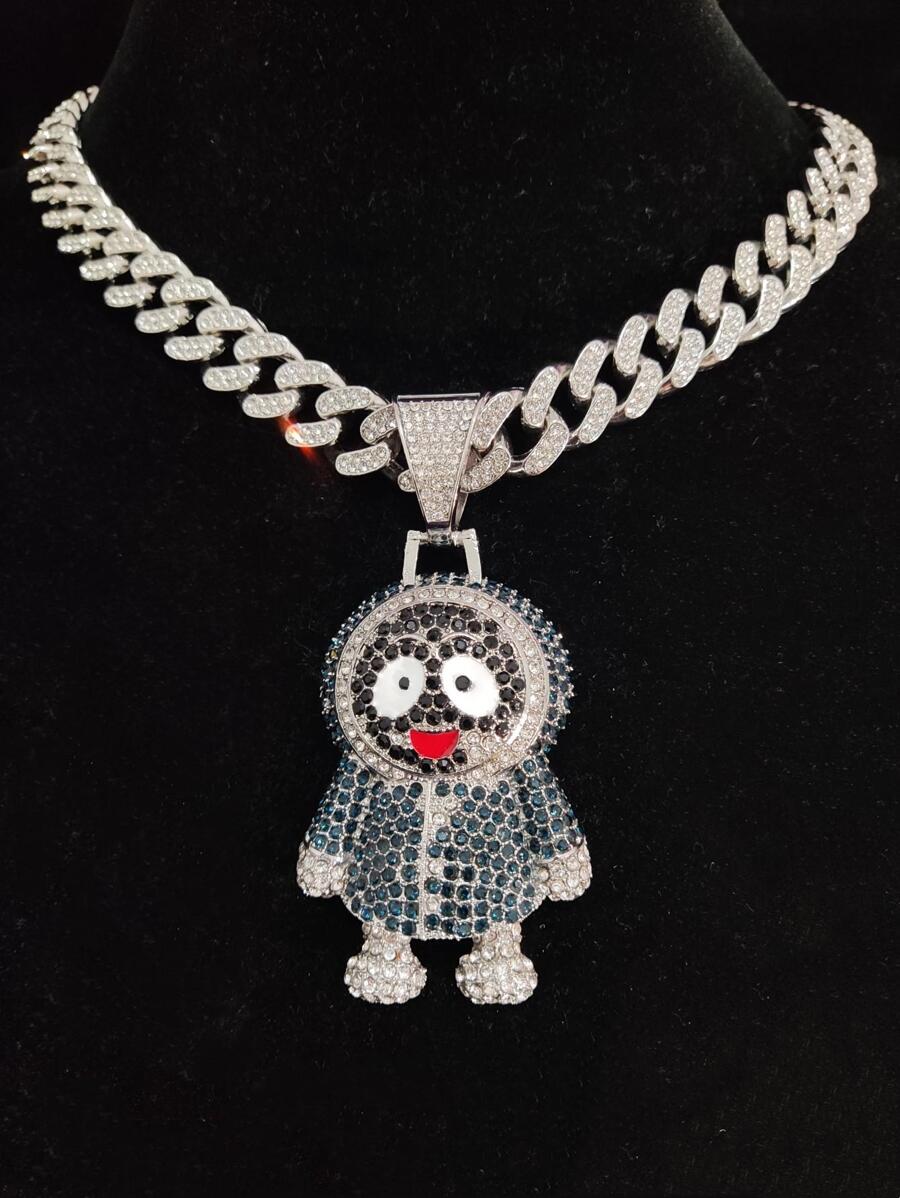 Men Rhinestone Cartoon Figure Pendant Necklace, For Jewelry Gift And Party - Silver - View 1