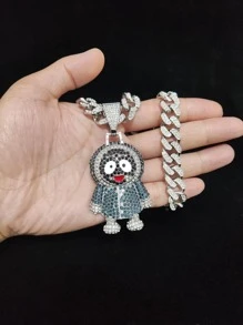 Men Rhinestone Cartoon Figure Pendant Necklace, For Jewelry Gift And Party - Silver - View 3
