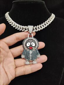 Men Rhinestone Cartoon Figure Pendant Necklace, For Jewelry Gift And Party - Silver - View 2
