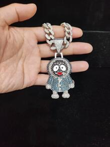 Men Rhinestone Cartoon Figure Pendant Necklace, For Jewelry Gift And Party - Silver - View 4