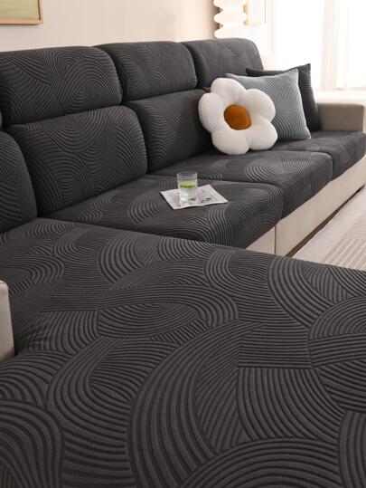 1pc Grey Sofa Seat Cushion Cover, Modern Polyester Stretchy Sofa Cushion Cover For Home