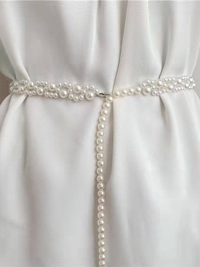 Elegant 1pc Women Faux Pearl Decor Fashion Chain Belt Summer, School Fall, Autumn, Halloween