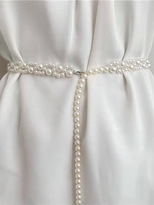 1 pezzo Elegante Cintura da donna con catena decorata da perle sintetiche, adatta per l estate, per la scuola