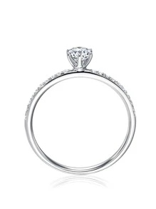 1入組經典優雅皇冠設計銀戒指鑲嵌多顆閃亮方晶鋯石適合日常或特殊場合女士 - 銀色 - 查看 1