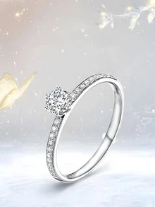 1入組經典優雅皇冠設計銀戒指鑲嵌多顆閃亮方晶鋯石適合日常或特殊場合女士 - 銀色 - 查看 4