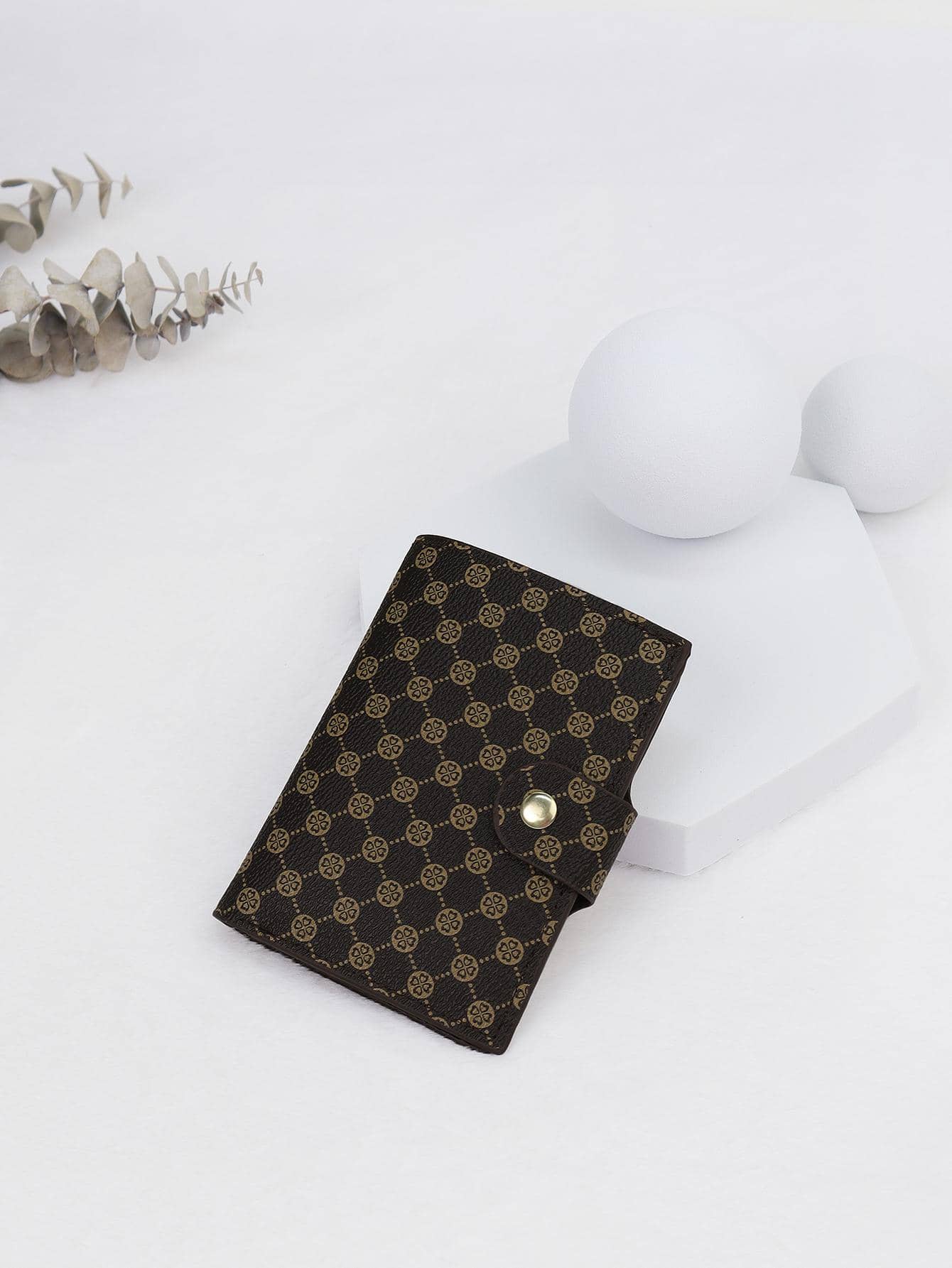 Geometrisch Patroon Kleine Portemonnee Drukknoop Vintage - Koffie bruin - Bekijken 4