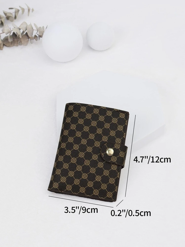 Geometrisch Patroon Kleine Portemonnee Drukknoop Vintage - Koffie bruin - Bekijken 3