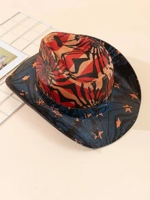 1pc Men Braided Detail Star Pattern Cowboy Hat For Daily Life - Multicolor - View 2