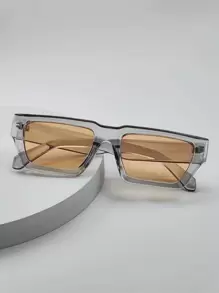 1pair Men Tinted Lens Geometric Frame Fashion Glasses For Daily Life Casual Shades Accessories Beach Accessories Glasses Shades For Summer Beach Vacation,Outdoor,Travel - Orange - View 2