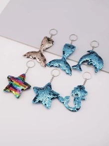 19pcs Glitter Dolphin & Mermaid Tail & Starfish Keychain - Multicolor - View 6