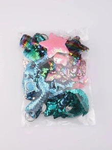 19pcs Glitter Dolphin & Mermaid Tail & Starfish Keychain - Multicolor - View 3