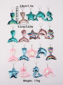 19pcs Glitter Dolphin & Mermaid Tail & Starfish Keychain - Multicolor - View 7