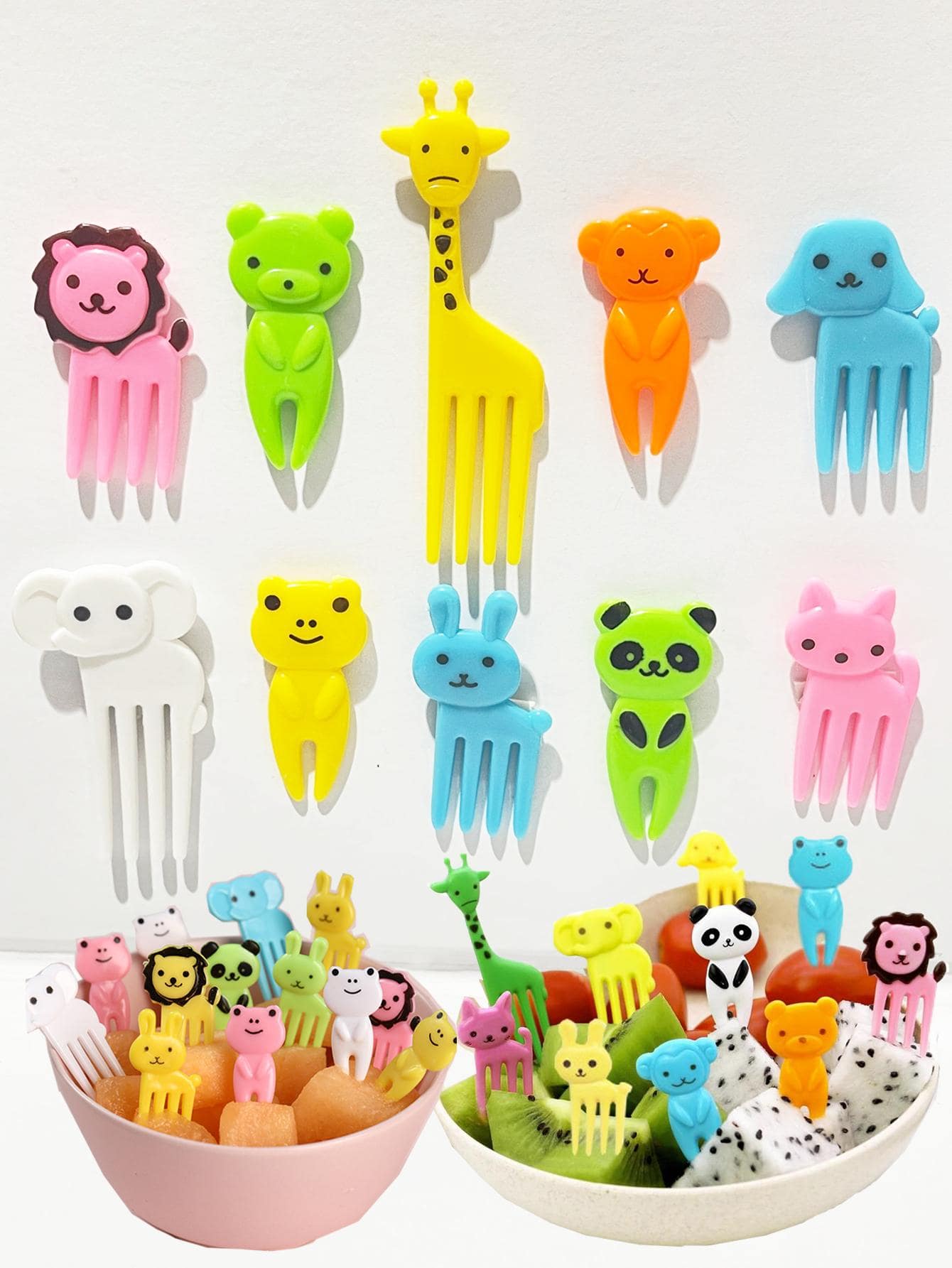 30入組孩子們水果叉子,帶隨機顏色,可愛動物形狀裝飾用品適用於便當盒,蛋糕,甜品,微型卡通牙籤,派對用品 - 彩色 - 查看 1