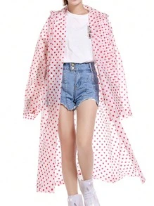 1pc EVA Raincoat, Modernist Polka Dot Waterproof Portable Hooded Rain Poncho Jacket For Outdoor Raincoat Women - Red - View 4