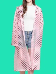 1pc EVA Raincoat, Modernist Polka Dot Waterproof Portable Hooded Rain Poncho Jacket For Outdoor Raincoat Women - Red - View 7