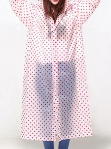 1pc EVA Raincoat, Modernist Polka Dot Waterproof Portable Hooded Rain Poncho Jacket For Outdoor Raincoat Women - Red - View 6