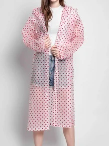 1pc EVA Raincoat, Modernist Polka Dot Waterproof Portable Hooded Rain Poncho Jacket For Outdoor Raincoat Women - Red - View 1