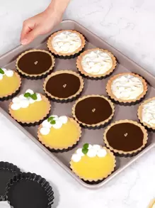 1pc Mini Tart Pan With Removable Bottom Round Nonstick Quiche Pan, Heavy Duty Fluted Side For Pie,Mousse Cake, Dessert Baking - Black - View 4