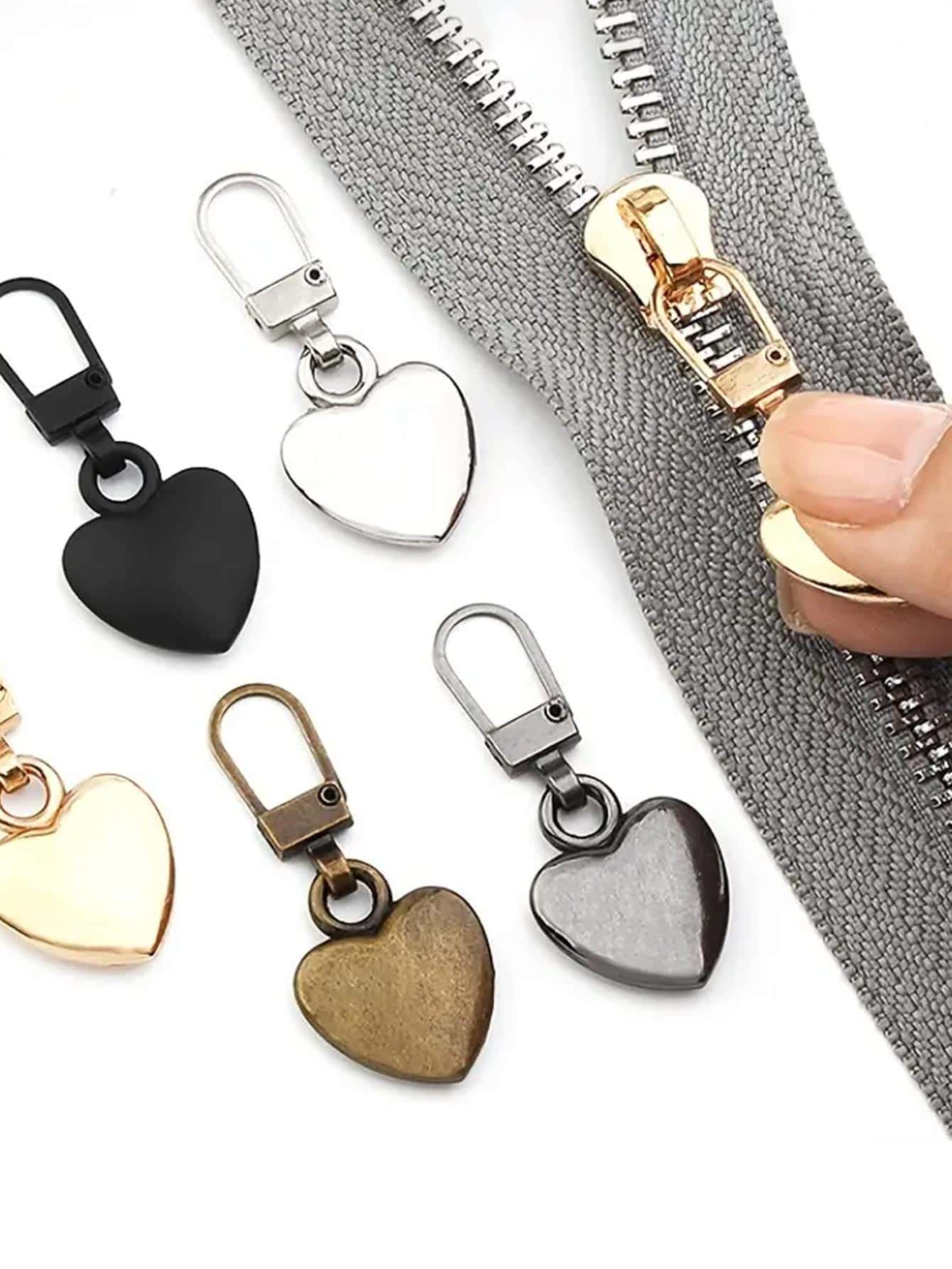 5入組/套合金拉鍊創意愛心裝飾拉鍊頭適用於DIY