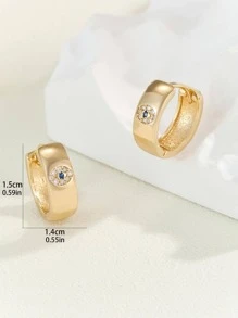 1對時尚銅方晶鋯石裝飾圓耳環適合女士日常裝飾 - 金黃色 - 查看 4