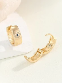 1對時尚銅方晶鋯石裝飾圓耳環適合女士日常裝飾 - 金黃色 - 查看 3