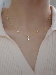 优雅四叶草项链，高品质长链项链，配以优美流苏，适合女性，情人节、母亲节礼物 - 金色 - 查看 1