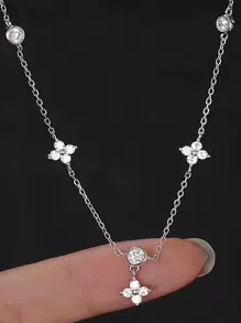 Dây chuyền hình cỏ bốn lá thanh lịch, dây chuyền chất lượng cao với thiết kế tua dài, phù hợp cho phụ nữ, quà tặng ngày Valentine, ngày của Mẹ. - Bạc - Xem 3