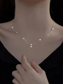 Dây chuyền hình cỏ bốn lá thanh lịch, dây chuyền chất lượng cao với thiết kế tua dài, phù hợp cho phụ nữ, quà tặng ngày Valentine, ngày của Mẹ. - Bạc - Xem 6