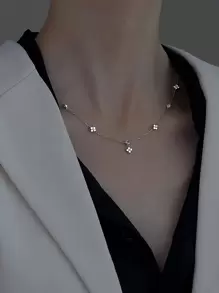 Dây chuyền hình cỏ bốn lá thanh lịch, dây chuyền chất lượng cao với thiết kế tua dài, phù hợp cho phụ nữ, quà tặng ngày Valentine, ngày của Mẹ. - Bạc - Xem 7