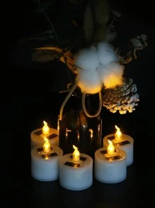 1 pieza Lámpara solar para césped de ABS, diseño creativo de vela, luz solar resistente al agua para caminos exteriores, iluminación de jardín exterior para caminos, patio, y yarda - Amarillo - Ver 4