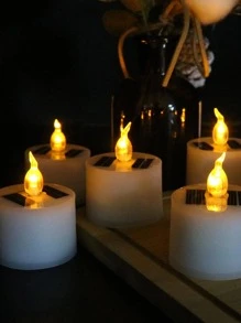 1 pieza Lámpara solar para césped de ABS, diseño creativo de vela, luz solar resistente al agua para caminos exteriores, iluminación de jardín exterior para caminos, patio, y yarda - Amarillo - Ver 3