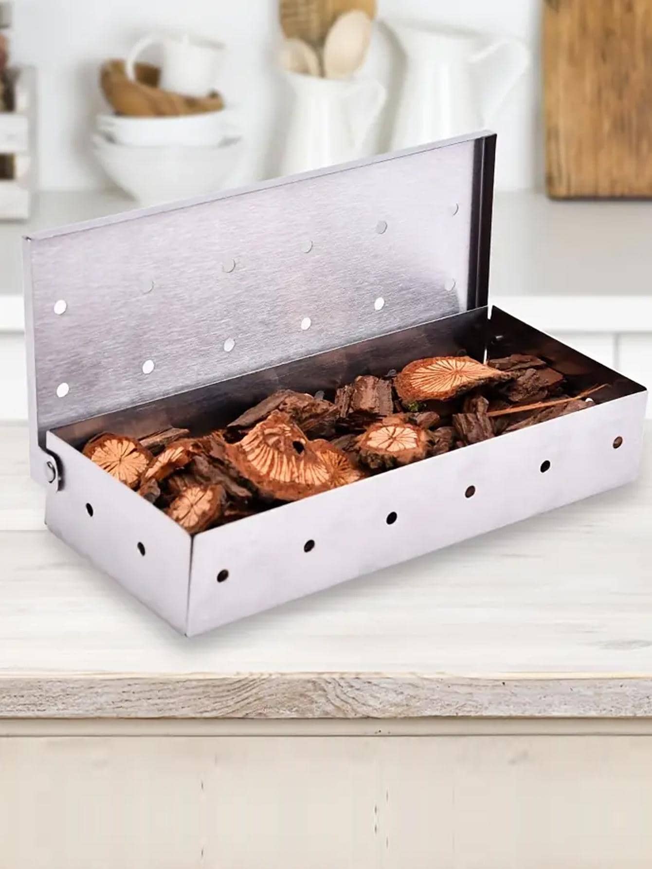 1pc Stainless Steel Barbecue Smoker Box, Classic Smoker Box For Kitchen - Silver - View 1