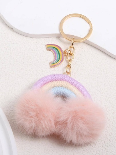 可爱创意童话毛绒彩虹绒球个性钥匙扣精致包包配件汽车饰品包袋饰品学院风哥特风 Y2k