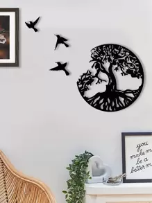 1 件铁艺壁挂，现代树形设计家居挂饰、家居装饰、房间装饰、墙壁装饰 - 黑色 - 查看 4