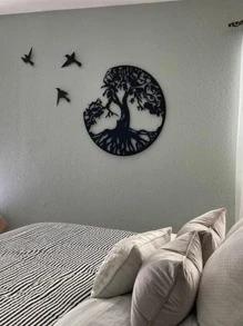 1 件铁艺壁挂，现代树形设计家居挂饰、家居装饰、房间装饰、墙壁装饰 - 黑色 - 查看 6